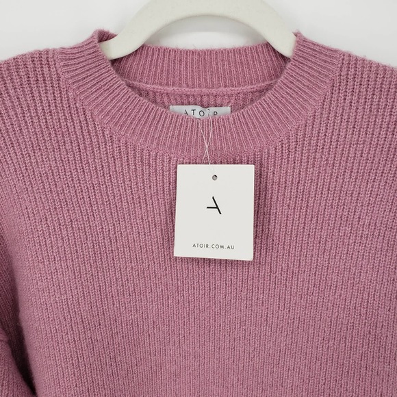 Atoir Ribbed Knit Sweater S Ruffle Long Sleeve Crew Neck Chunky Mauve Pink NWT - Picture 5 of 7